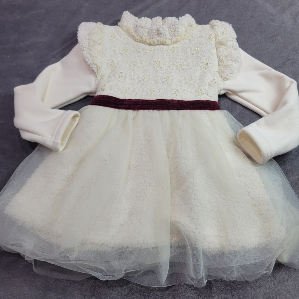 Trish Scully Child Girls 2t Cream Gold Lace Sherpa Tulle Holiday Dress Burgundy‎